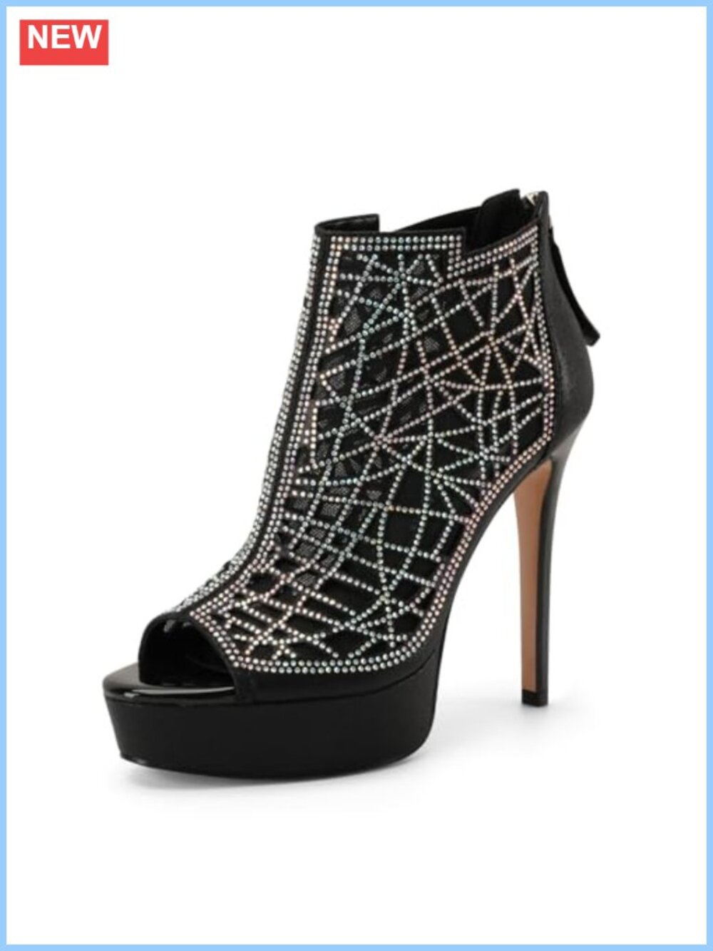 Women's Stiletto Heels Platform Lace Ankle Boots Rhinestone Peep Toe Mesh